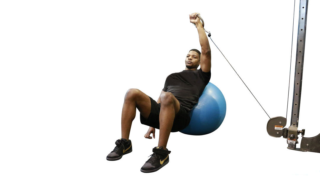 Cable One-Arm Incline Press Stability Ball — demonstration 2