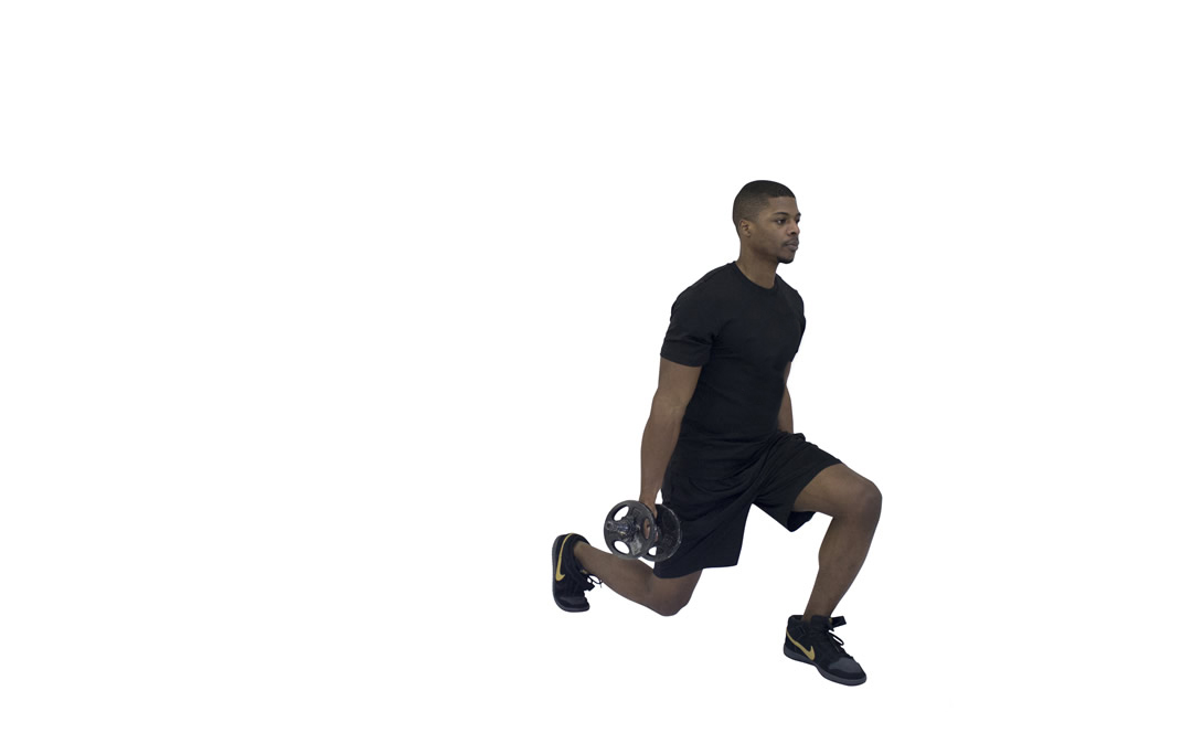 Dumbbell Bicep Curl Lunge with Bowling Motion — demonstration 2