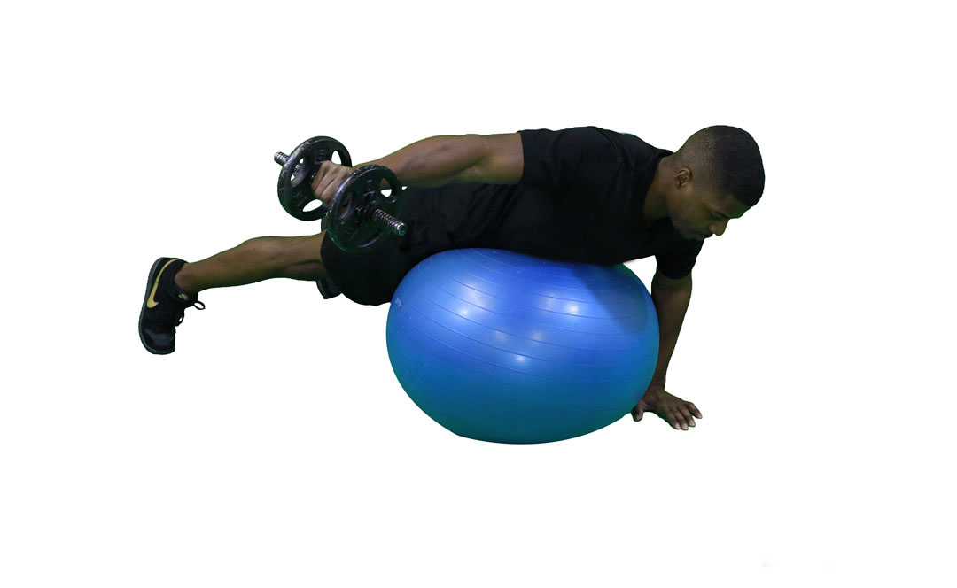 Dumbbell One-Arm Posterior Fly on Stability Ball — demonstration 2