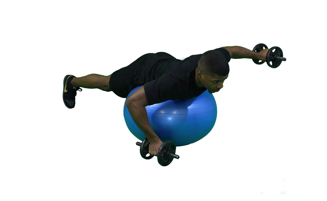 Dumbbell Alternating Posterior Fly on Stability Ball — demonstration 2